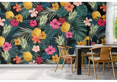 Wallpaper decoration with vintage flowers and leaves.