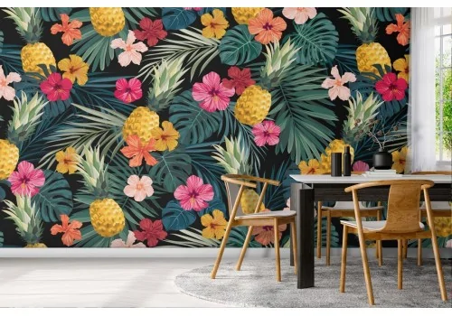 Wallpaper decoration with vintage flowers and leaves.