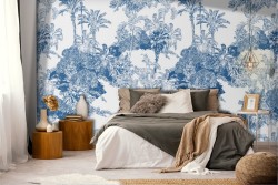 Carta da Parati decorazione tropicale palme e fiori.