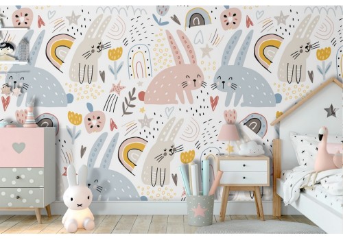 Wallpaper decoration for children with bunnies.
