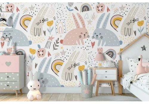 Wallpaper decoration for children with bunnies.