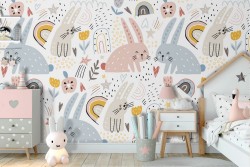 Carta da Parati decorazione bambini coniglietti.