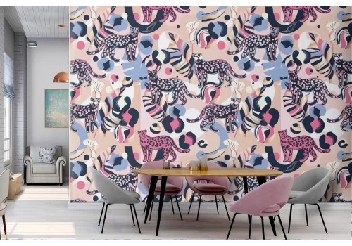 Carta da Parati decorazione tigri astratte anni '70.