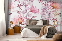 Carta da Parati decorazione natura fiori rosa.