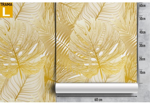 Gold stylized tropical leaves wallpaper. 2