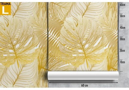Gold stylized tropical leaves wallpaper. 2