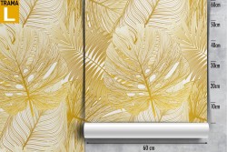 Carta da Parati foglie tropicali stilizzate oro.