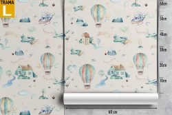 Carta da Parati decorazione bambini mongolfiere e aerei.