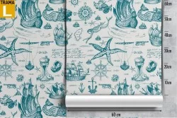 Carta da Parati decorazione sirene e velieri.