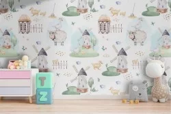 Carta da Parati decorazione bambini animali campagna.