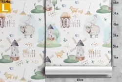 Carta da Parati decorazione bambini animali campagna.