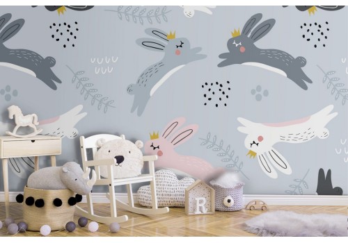 Wallpaper with bunny pattern for children's room.