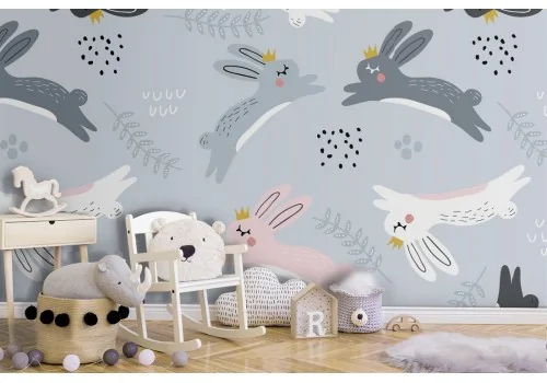 Bunny pattern wallpaper for children's room.