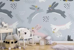 Carta da Parati coniglietti pattern camera bambini.