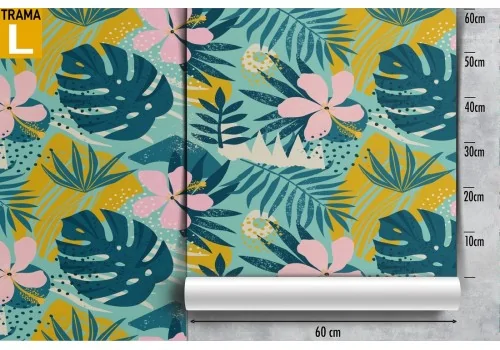 Tropical leaves and flowers wallpaper. 2