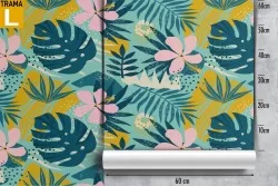 Tropical leaves and flowers wallpaper.