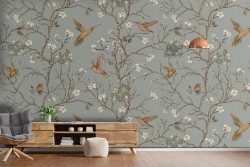 Wallpaper birds and flowers nature pattern.