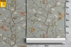 Carta da Parati uccelli e fiori pattern natura.