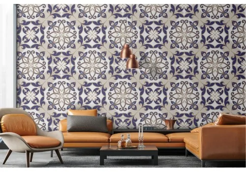 Vintage tile wallpaper with geometric pattern.