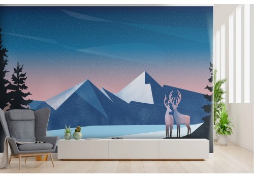 Wallpaper landscape stylized forest deer