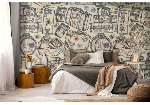 Vintage suitcase pattern wallpaper.