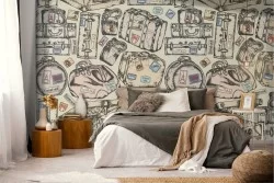 Vintage suitcase pattern wallpaper.