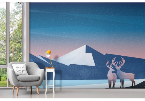 Wallpaper landscape stylized forest deer 2