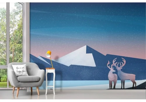 Wallpaper landscape stylized forest deer 2