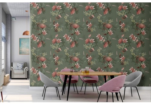 Carta da Parati ppattern natura fiori rosa vintage.