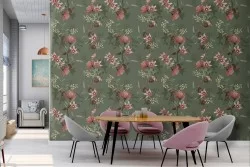 Vintage pink flowers nature pattern wallpaper.