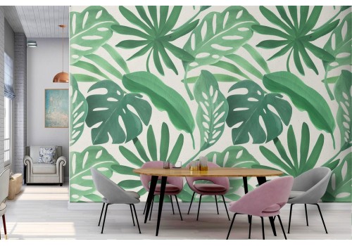 Tropical large leaves wallpaper decoration.