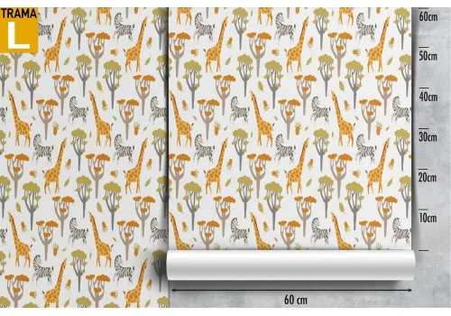 Children's wallpaper with giraffe and zebra pattern. 2