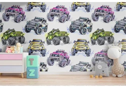 Children's wallpaper cars decoration.