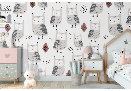 Carta da Parati bambini gufi stilizzati pattern.