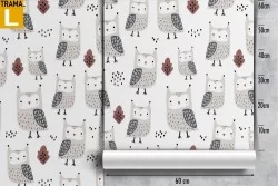 Children's wallpaper with stylized owl pattern.