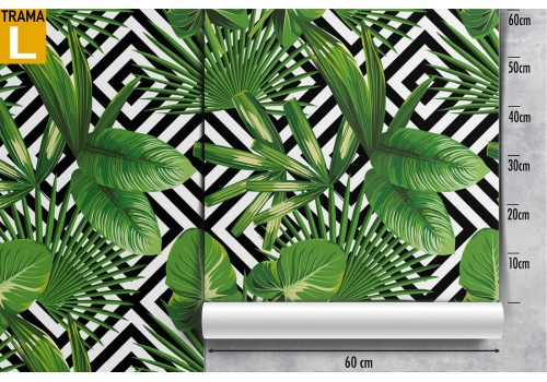 Carta da Parati natura foglie tropicali e decorazione geometrica. 2