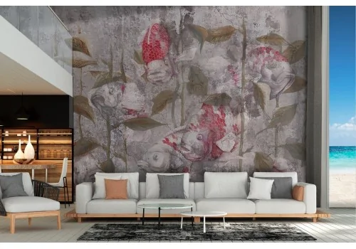 Wallpaper painted abstract underwater landscape