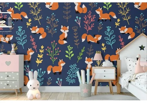 Children's wallpaper decoration foxes.