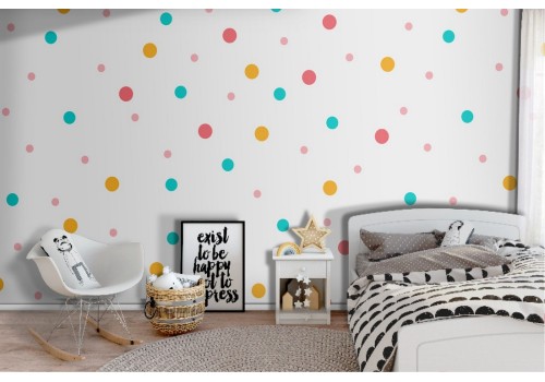 Polka dot children's wallpaper decoration.