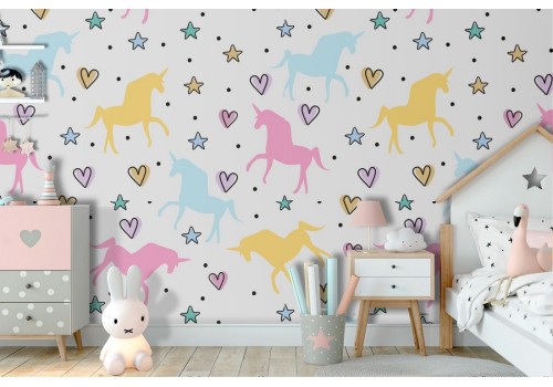 Children's wallpaper fantasy unicorn pattern.