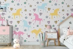 Children's wallpaper fantasy unicorn pattern.