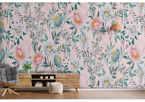 Carta da Parati natura decorazione fiori e foglie.