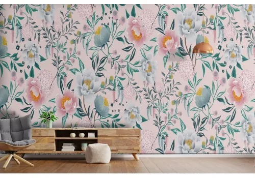 Wallpaper nature decoration flowers and leaves.