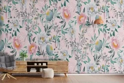 Carta da Parati natura decorazione fiori e foglie.