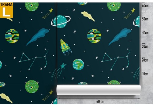 Children's wallpaper with planets, space and rockets. 2
