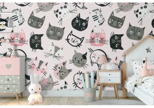 Children's wallpaper with stylized cats.