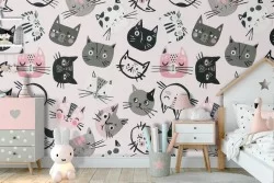 Carta da Parati bambini gatti stilizzati.