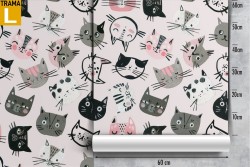 Carta da Parati bambini gatti stilizzati.