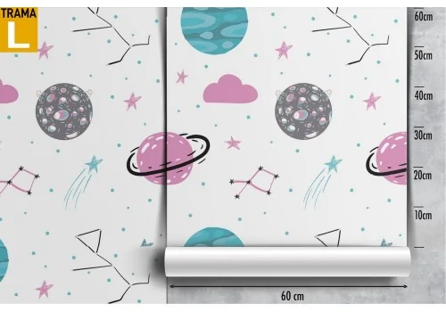 Children's Wallpaper with stylized planets and stars. 2