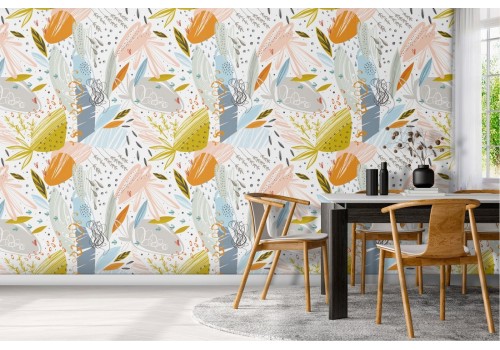 Wallpaper nature stylized leaves and flowers.